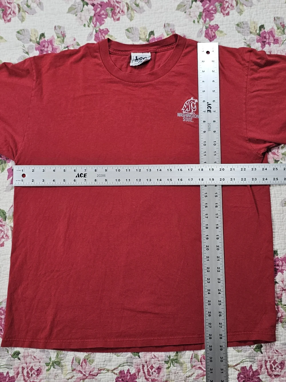 VTG Lee Sport Washington State Cougars Logo Cotton Crew Neck T-Shirt Red XL